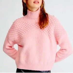 Free People Bradley Popcorn Knit Pink Blush Turtleneck Sweater Sz XS